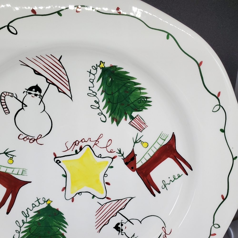 At Home International Holiday Plate Winter Snowmen Reindeer ~Pre-Owned - Picture 4 of 10